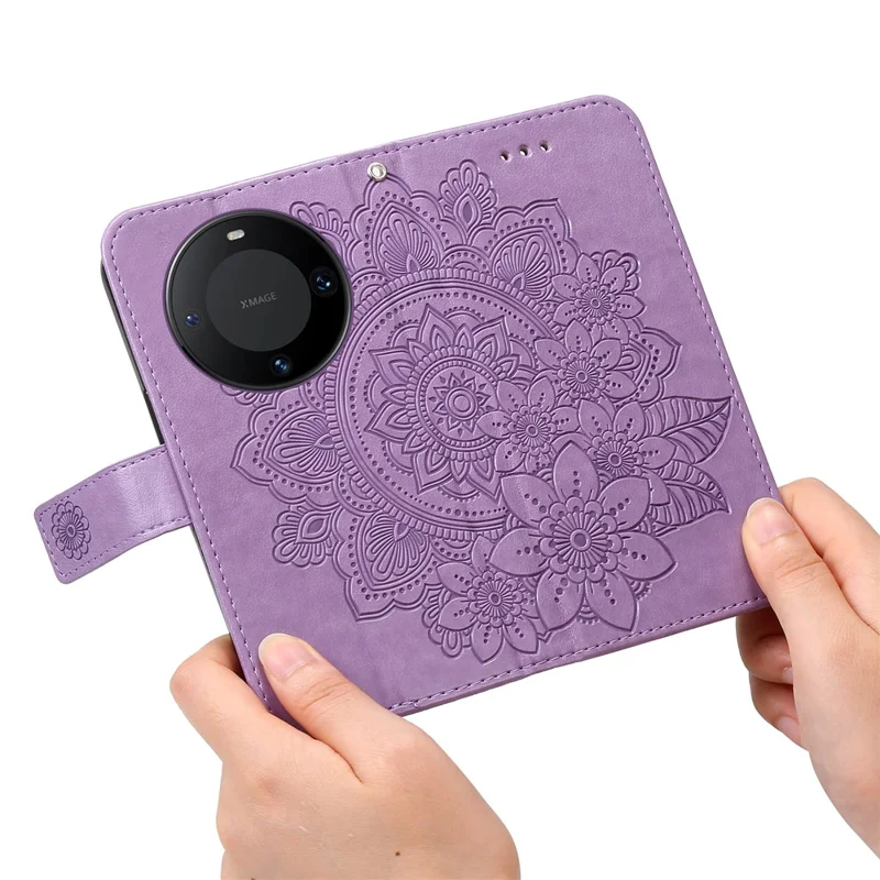 For Huawei Mate 60 Case Floral Pattern PU Leather Wallet Stand Phone Cover - Purple