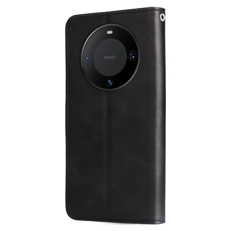 Pour Huawei Mate 60 Case Anti-Scratch Shell Zipper Pocket Wallet Stand Phone Cover - Noir
