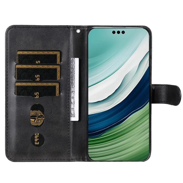 Pour Huawei Mate 60 Case Anti-Scratch Shell Zipper Pocket Wallet Stand Phone Cover - Noir