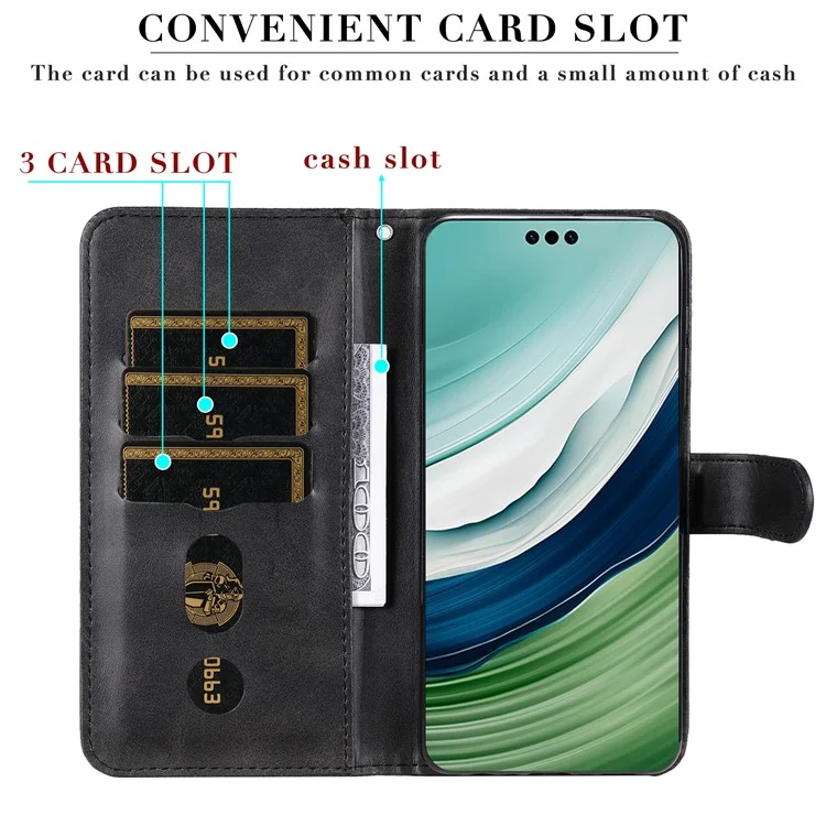 Pour Huawei Mate 60 Case Anti-Scratch Shell Zipper Pocket Wallet Stand Phone Cover - Noir