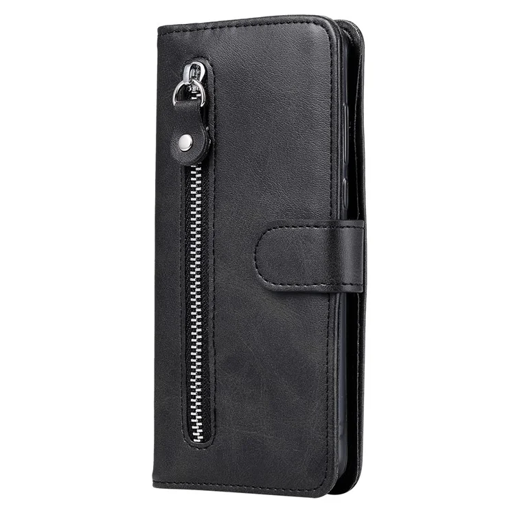 Pour Huawei Mate 60 Case Anti-Scratch Shell Zipper Pocket Wallet Stand Phone Cover - Noir