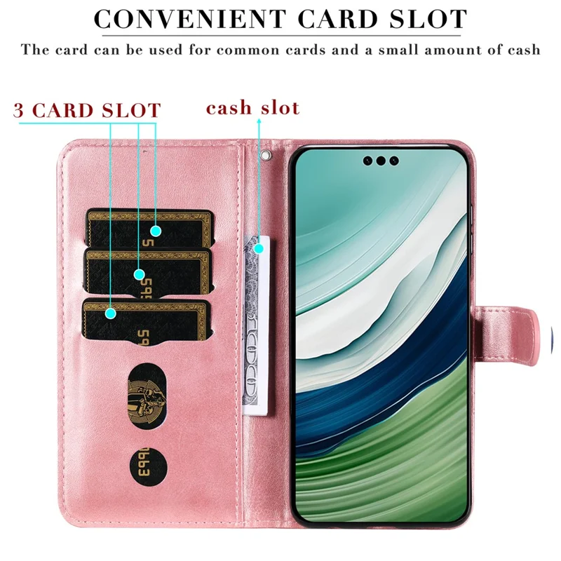 For Huawei Mate 60 Case Anti-Scratch Shell Zipper Pocket Wallet Stand Phone Cover - Pink
