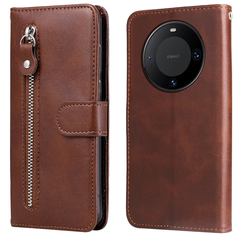 للهواوي Mate 60 غطاء جراب واقٍ من الخدوش مع جيب بسحّاب ومحفظة وحامل للكمبيوتر اللوحي - بني