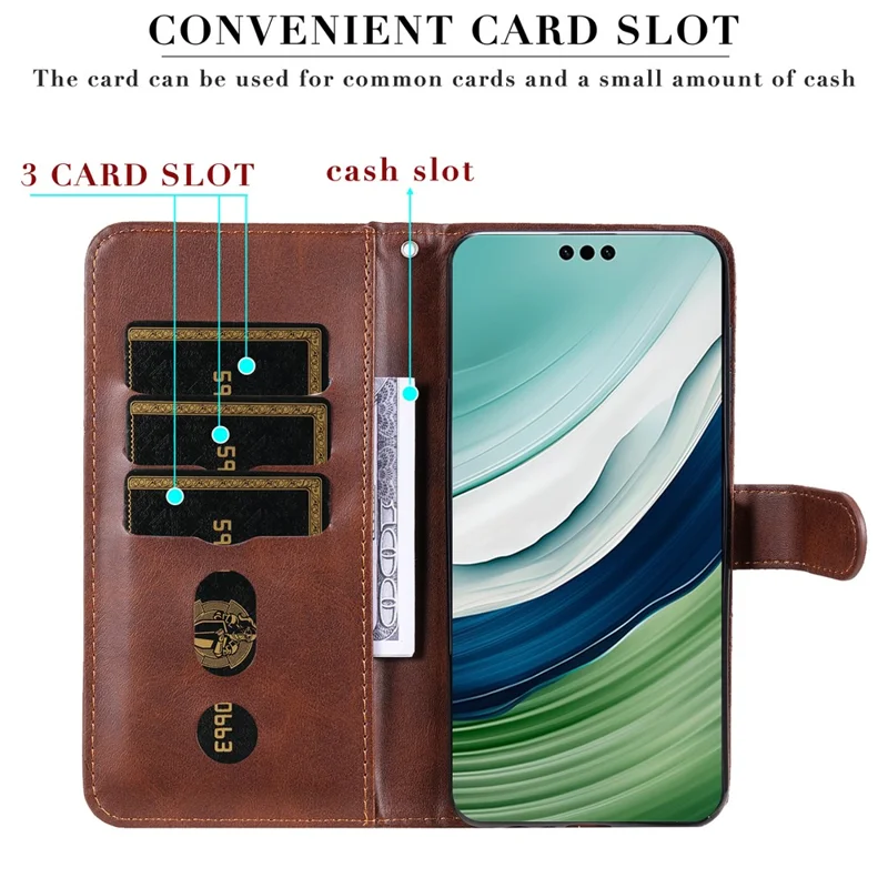 للهواوي Mate 60 غطاء جراب واقٍ من الخدوش مع جيب بسحّاب ومحفظة وحامل للكمبيوتر اللوحي - بني