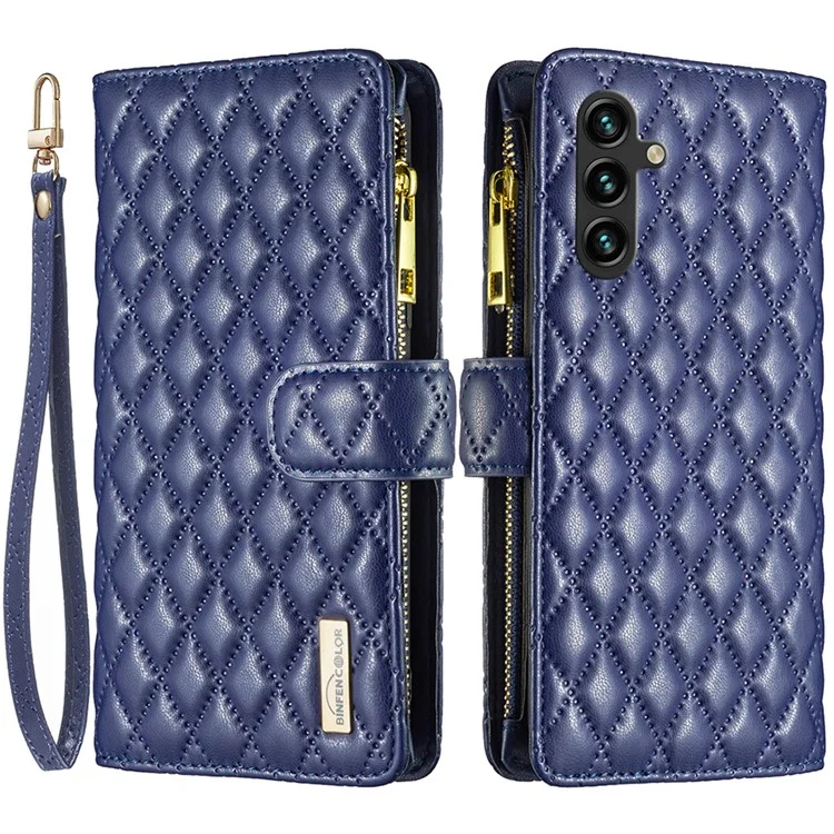 BINFEN COLOR BF Style-15 Para Capa de Telefone Samsung Galaxy A05s 4G Bolso com Zíper Carteira de Couro com Suporte - Azul