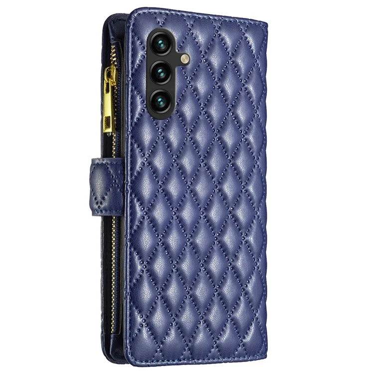 BINFEN COLOR BF Style-15 Para Capa de Telefone Samsung Galaxy A05s 4G Bolso com Zíper Carteira de Couro com Suporte - Azul