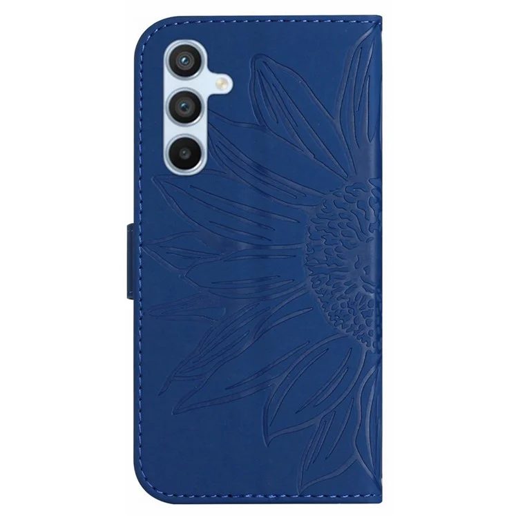 Кожаный чехол-кошелек HT04 для Samsung Galaxy A05s 4G, чехол с тиснением в виде подсолнуха, телефонная оболочка с плечевым ремнем - сапфировый