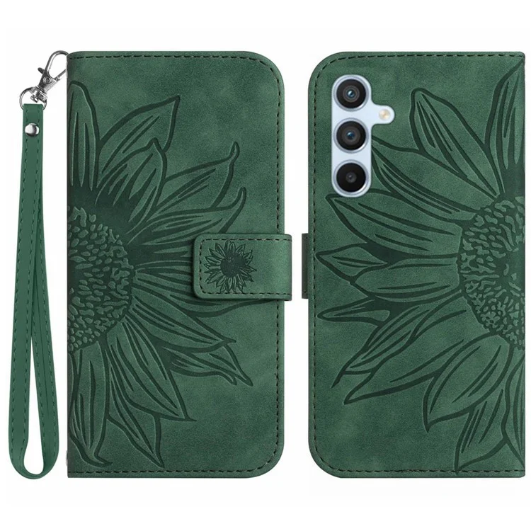 HT04 für Samsung Galaxy A05s 4G Abdeckung Bedrucktes Wallet Stand Ledertelefongehäuse mit Handschlaufe - Dunkelgrün