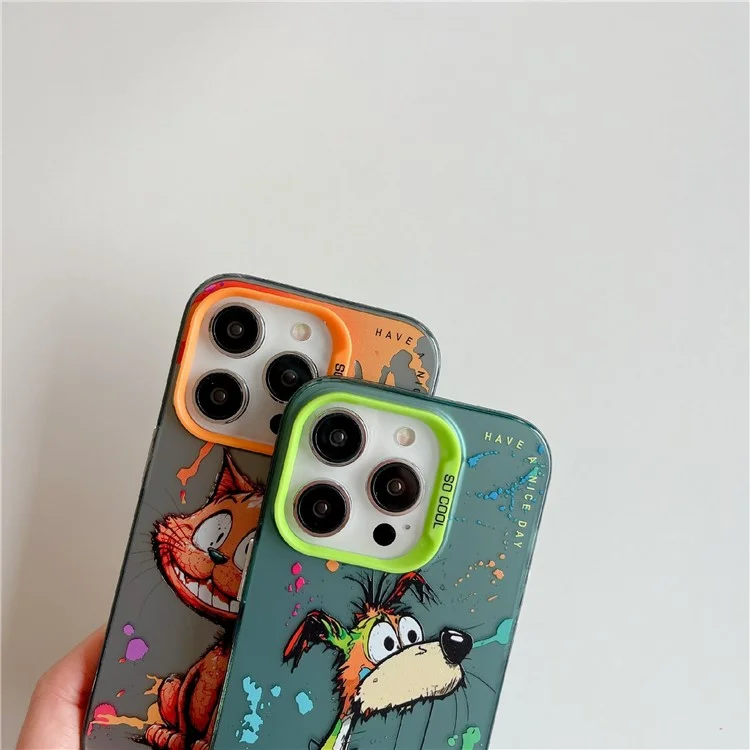 For iPhone 15 Pro Phone Case PC+TPU Graffiti Animal Pattern Design Cover - Green Dog