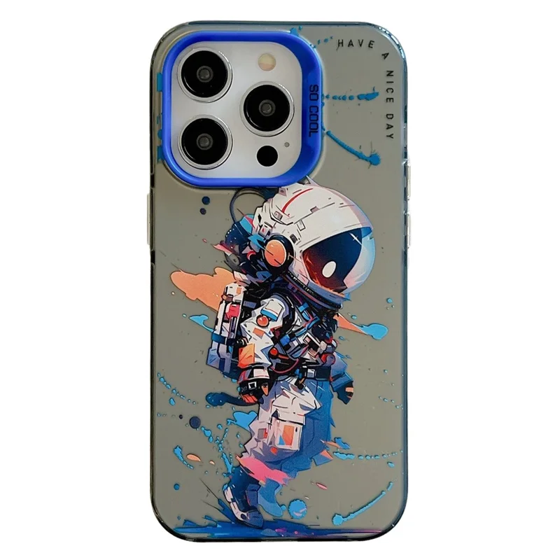 For iPhone 15 Pro Phone Case PC+TPU Graffiti Animal Pattern Design Cover - Tattered Astronaut