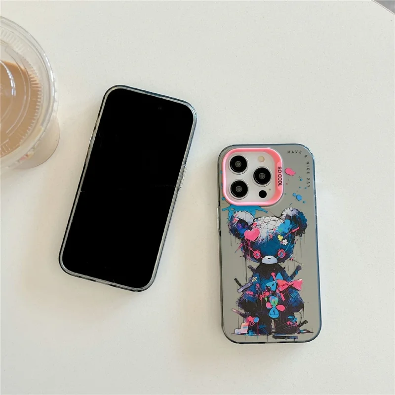 For iPhone 15 Pro Phone Case PC+TPU Graffiti Animal Pattern Design Cover - Tattered Astronaut