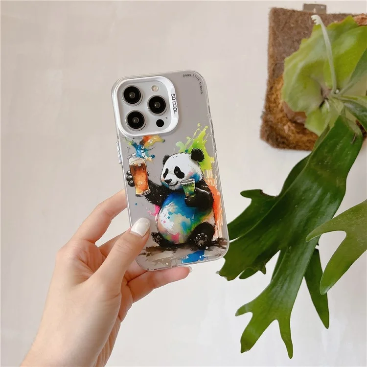 For iPhone 15 Pro Max PC+TPU Phone Cover Animal Pattern Printed Graffiti Case - Cheers Panda
