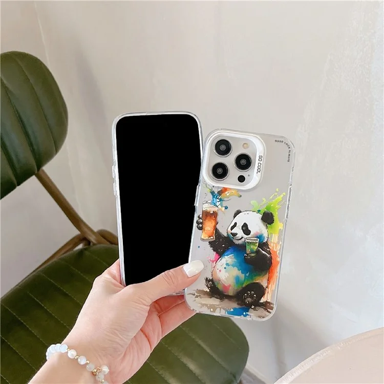 For iPhone 15 Pro Max PC+TPU Phone Cover Animal Pattern Printed Graffiti Case - Cheers Panda