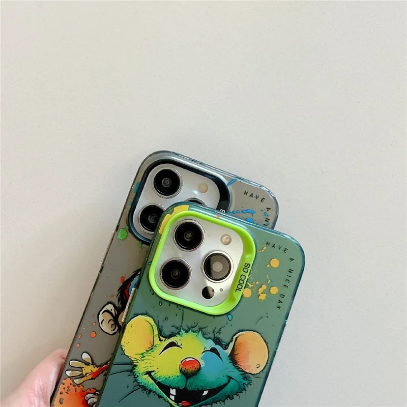 For iPhone 15 Pro Max PC+TPU Phone Cover Animal Pattern Printed Graffiti Case - Happy Monkey