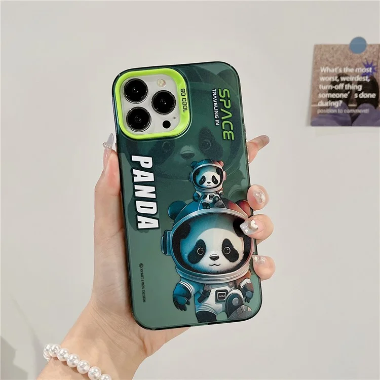 For iPhone 15 Pro Max PC+TPU Phone Case Panda Astronaut Pattern Printing Cover - Green Panda