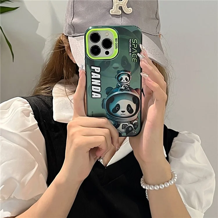 For iPhone 15 Pro Max PC+TPU Phone Case Panda Astronaut Pattern Printing Cover - Green Panda