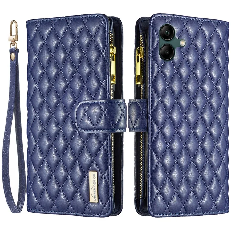 BINFEN COLOR BF Style-15 Per Samsung Galaxy A05 4G Custodia in Pelle con Cerniera Tasca Copertina per Telefono - Blu