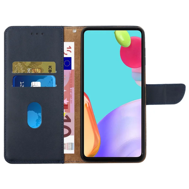HT02 For Samsung Galaxy A05 4G Case Slim-Fit TPU + Genuine Cow Leather Cell Phone Cover - Blue