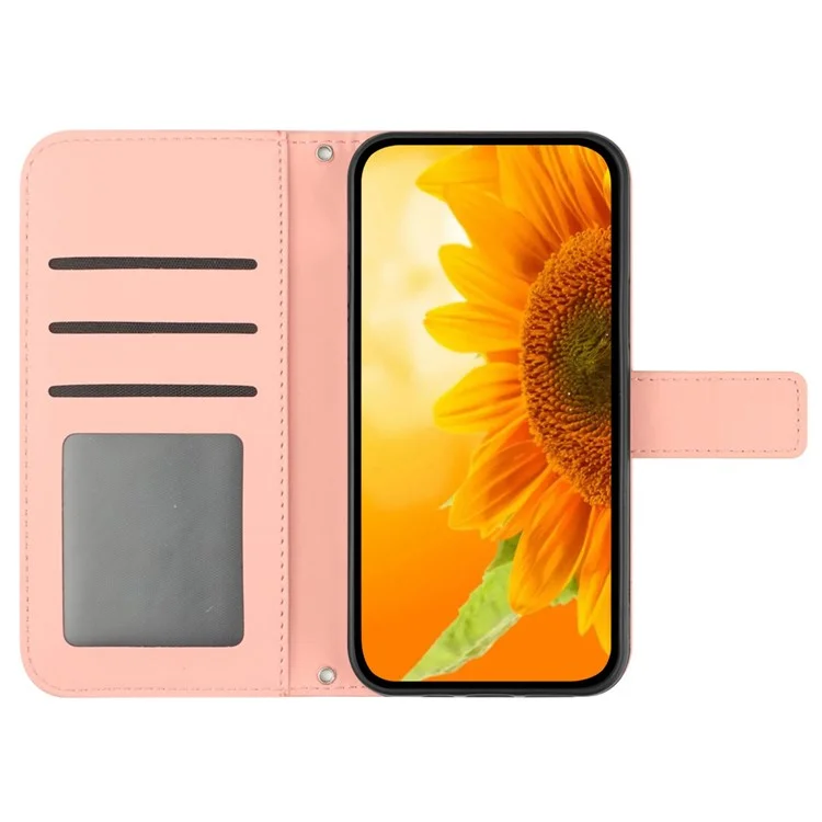 HT04 For Samsung Galaxy A05 4G Leather Cover Imprinted Wallet Phone Case with Wrist Strap - Light Pink