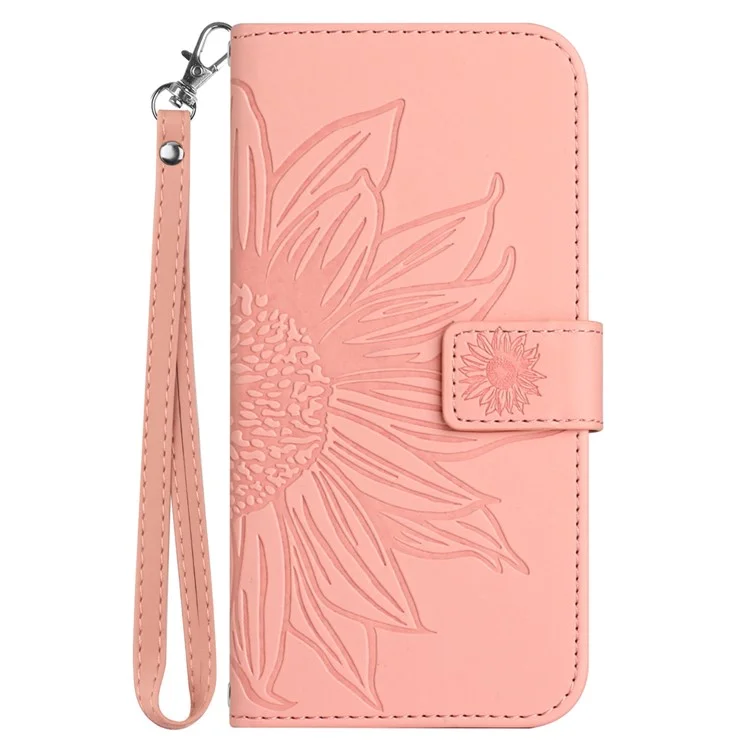 HT04 For Samsung Galaxy A05 4G Leather Cover Imprinted Wallet Phone Case with Wrist Strap - Light Pink