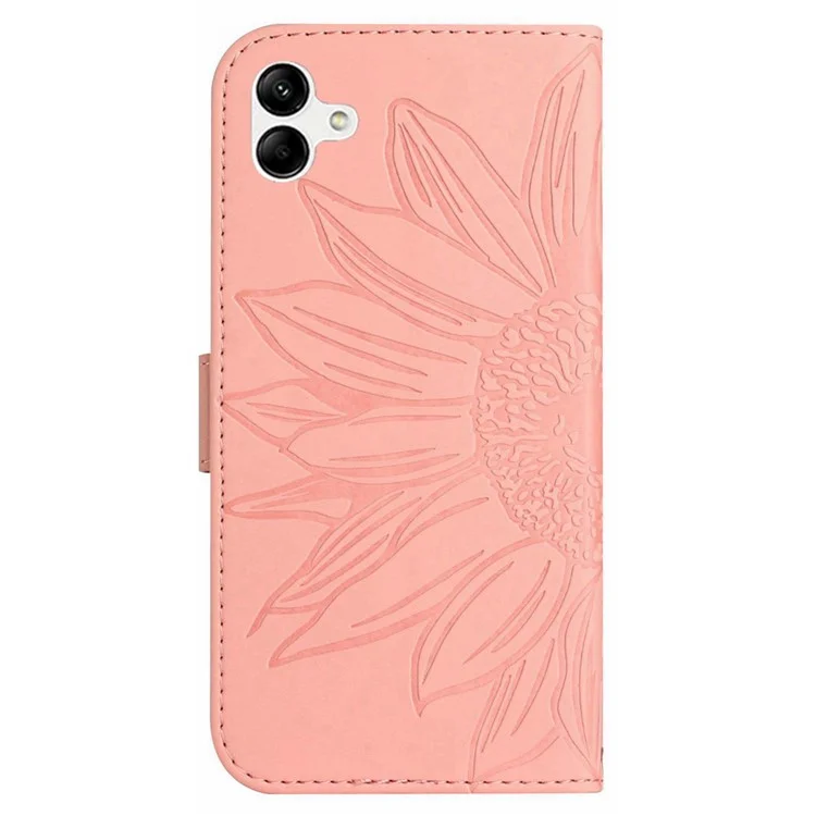 HT04 For Samsung Galaxy A05 4G Leather Cover Imprinted Wallet Phone Case with Wrist Strap - Light Pink