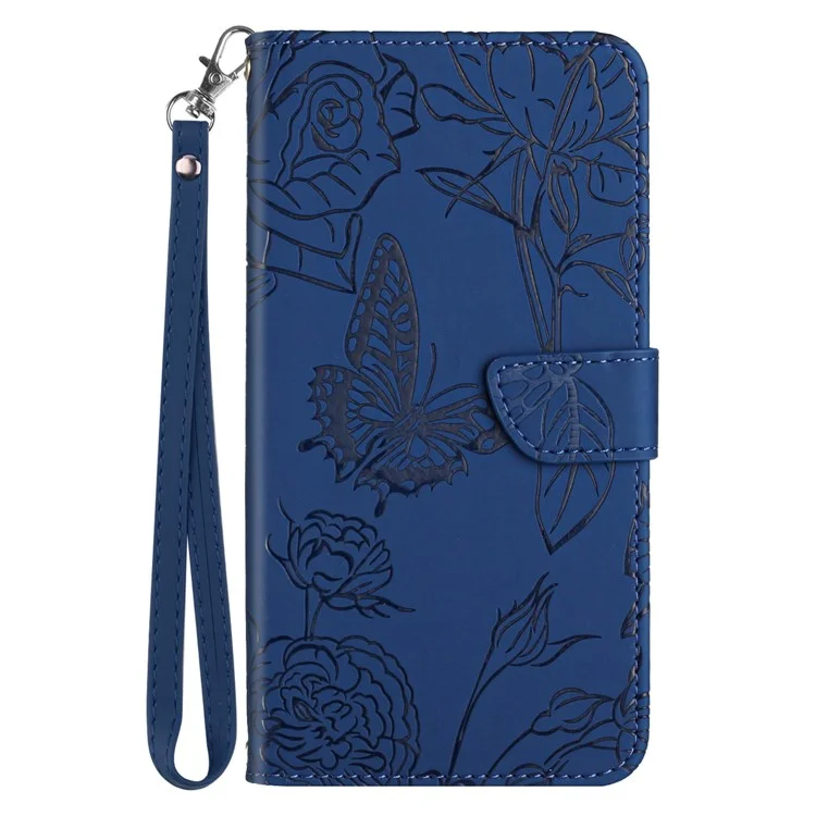 HT03 для Samsung Galaxy A05 4G Кожаный чехол Imprinted Wallet Phone Case с наручным ремешком - Синий