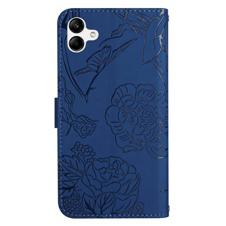 HT03 для Samsung Galaxy A05 4G Кожаный чехол Imprinted Wallet Phone Case с наручным ремешком - Синий