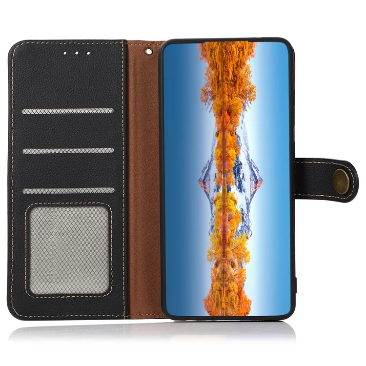 KHAZNEH Para Huawei Mate 60 Pro Capa Anti-queda Carteira RFID Blocking Genuine Cow Leather Phone Cover - Preto