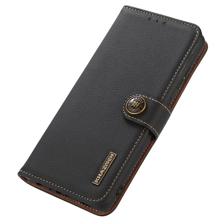 KHAZNEH Para Huawei Mate 60 Pro Capa Anti-queda Carteira RFID Blocking Genuine Cow Leather Phone Cover - Preto