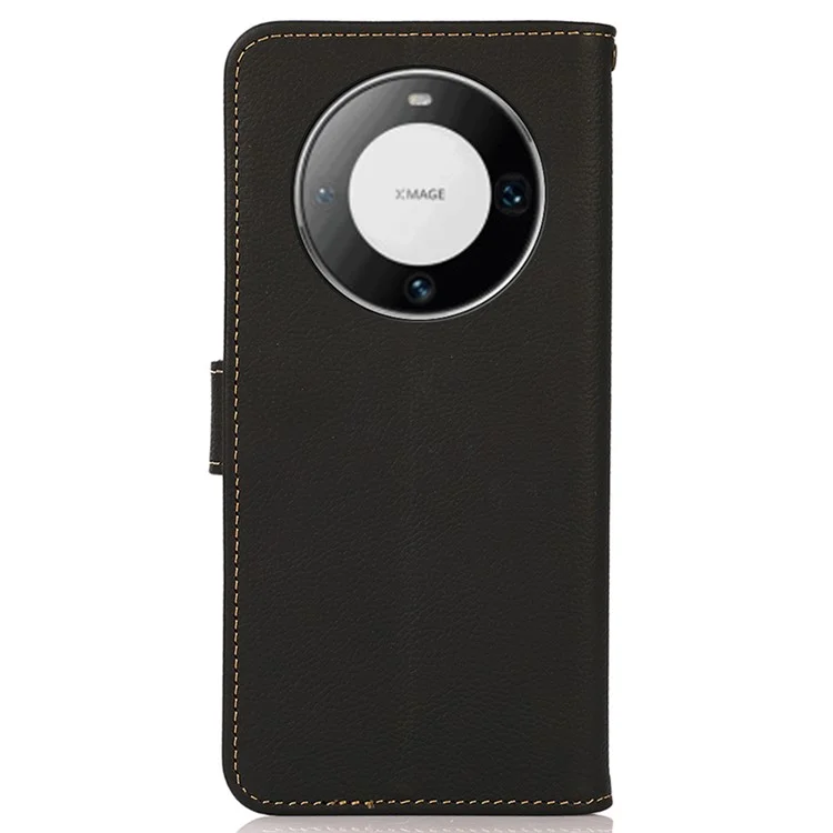 KHAZNEH Para Huawei Mate 60 Pro Capa Anti-queda Carteira RFID Blocking Genuine Cow Leather Phone Cover - Preto