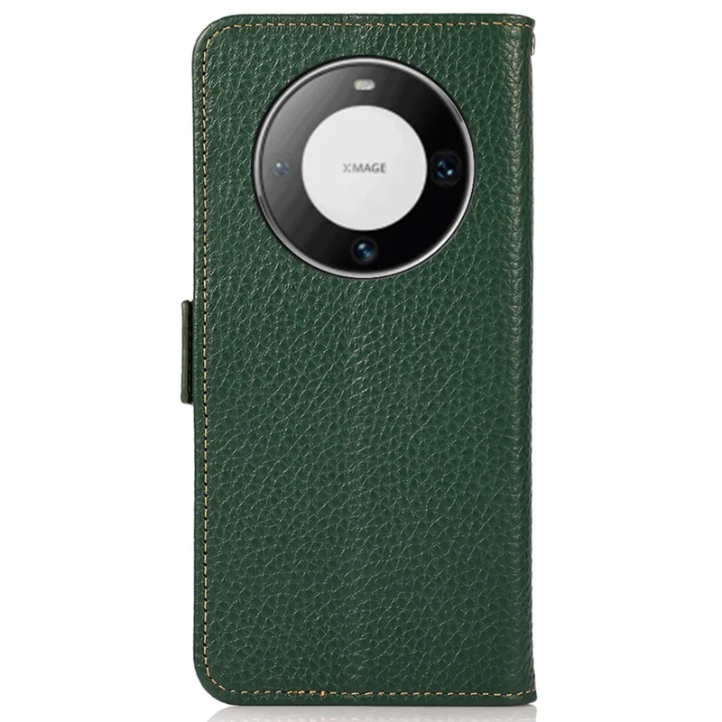 KHAZNEH Pour Huawei Mate 60 Pro Case RFID Blocking Litchi Texture Genuine Cow Leather Cover - Green