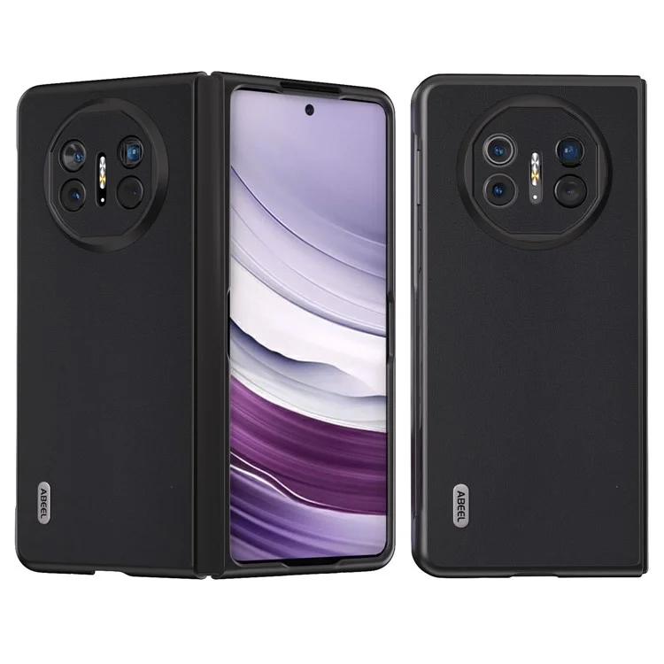 ABEEL Para Huawei Mate X5 Case Suave-toque Couro Genuíno de Vaca+PC Capa Protetora - Preto
