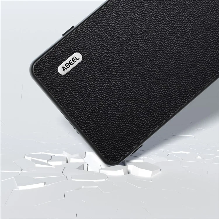 ABEEL For Sony Xperia 5 V Case Genuine Cow Leather Coated PC+TPU Phone Cover - Black