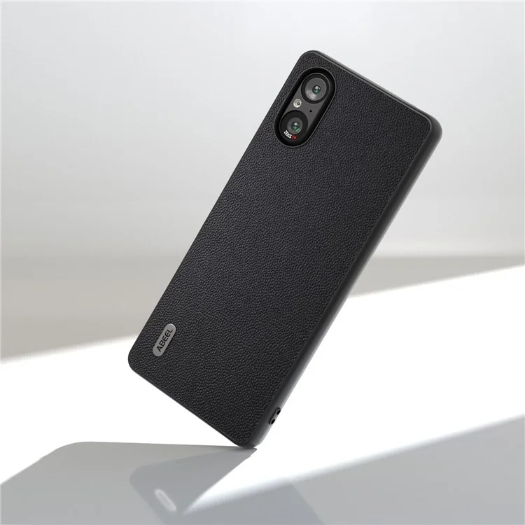ABEEL For Sony Xperia 5 V Case Genuine Cow Leather Coated PC+TPU Phone Cover - Black