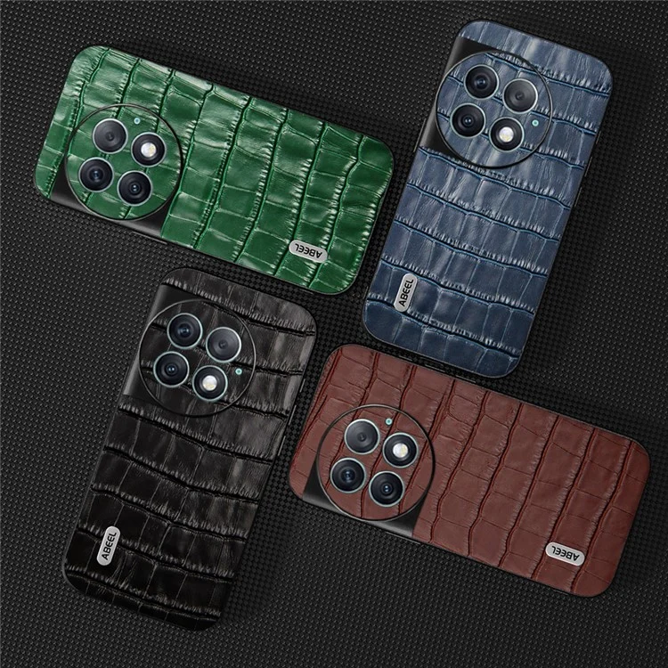 ABEEL For OnePlus Ace 2 Pro 5G Case Crocodile Texture Genuine Cow Leather Back Cover - Blue