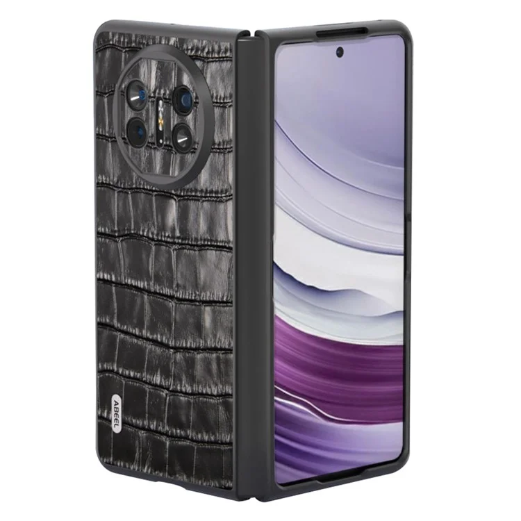 ABEEL For Huawei Mate X5 Protective Case Genuine Cow Leather+PC Crocodile Texture Cover - Black