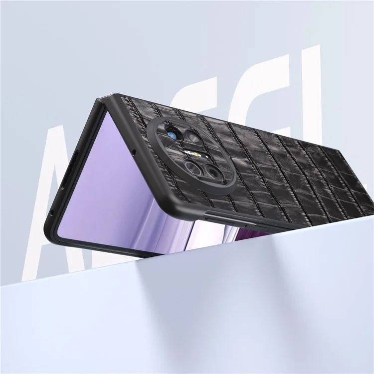 ABEEL For Huawei Mate X5 Protective Case Genuine Cow Leather+PC Crocodile Texture Cover - Black