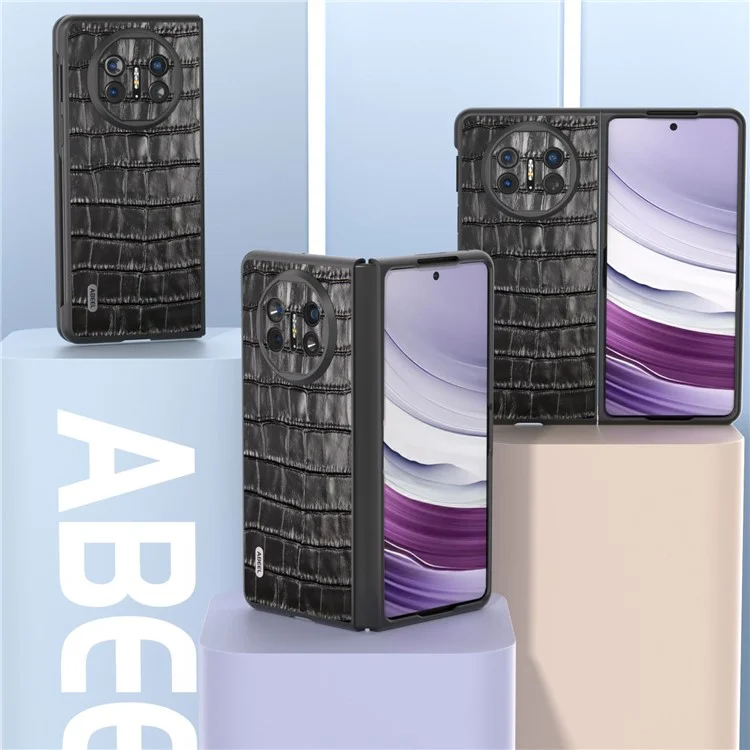 ABEEL For Huawei Mate X5 Protective Case Genuine Cow Leather+PC Crocodile Texture Cover - Black