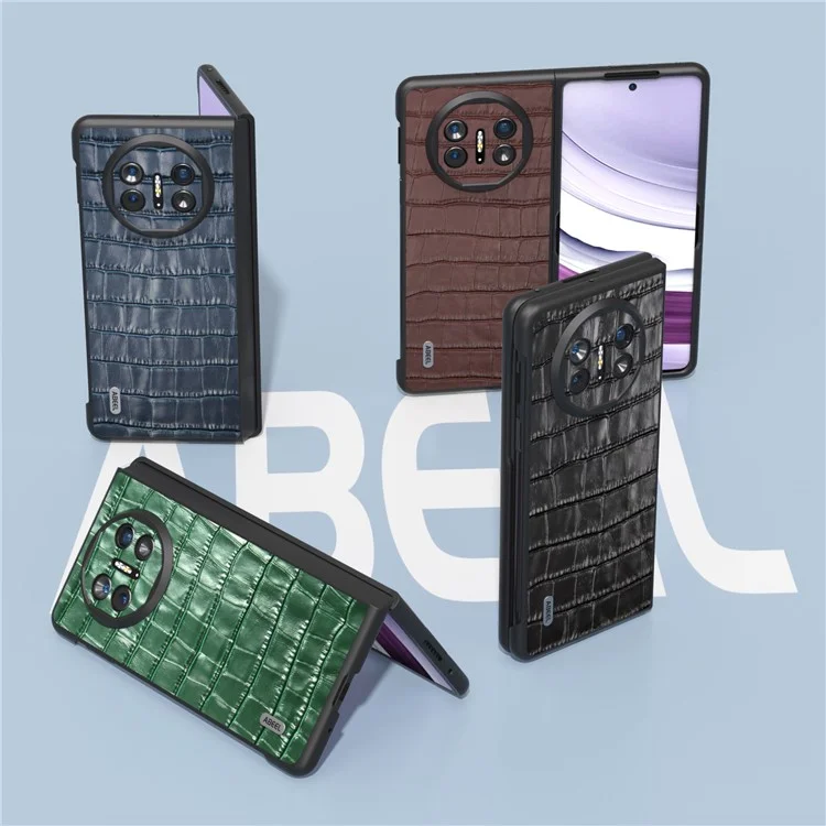 ABEEL For Huawei Mate X5 Protective Case Genuine Cow Leather+PC Crocodile Texture Cover - Black
