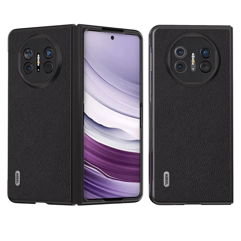 ABEEL For Huawei Mate X5 Case Genuine Cow Leather+PC Litchi Texture Phone Cover - Black