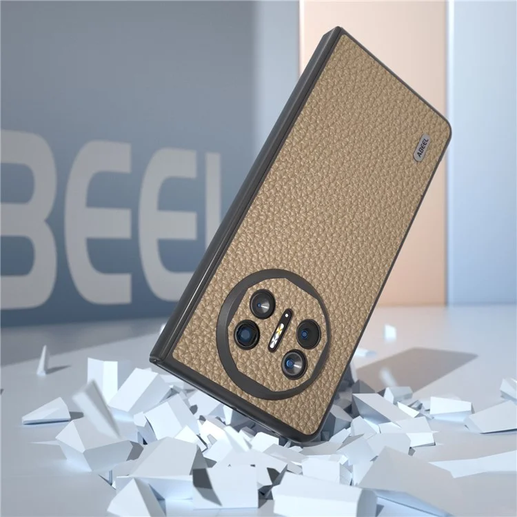 ABEEL For Huawei Mate X5 Phone Case Litchi Texture Genuine Cow Leather Back Cover - Khaki