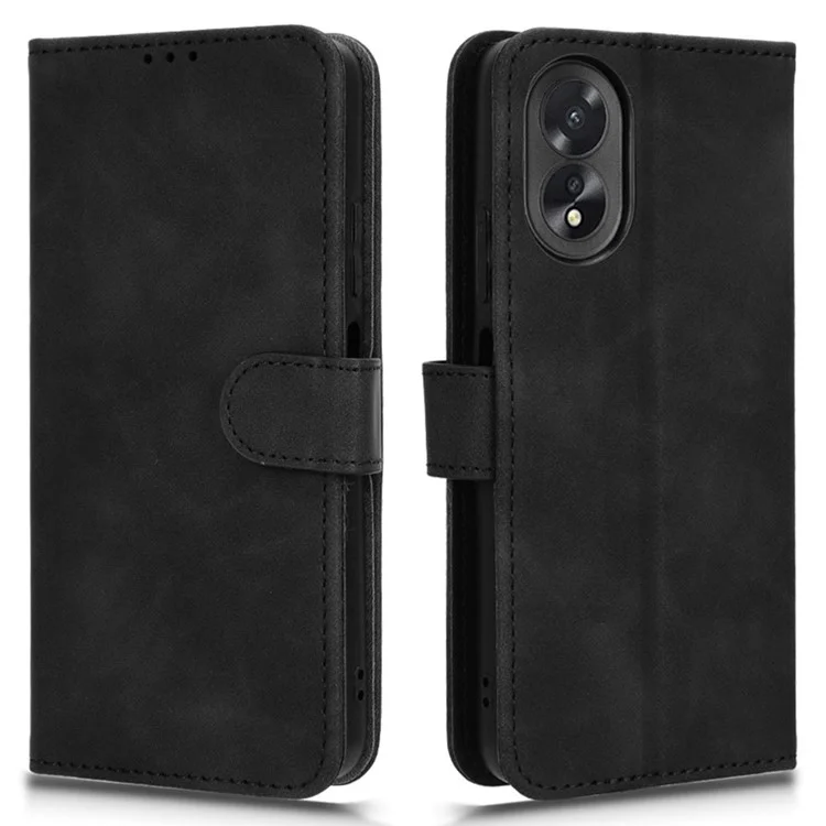Für Oppo A18 4G / A38 4G Case Ledergeldbörse Ständer Skin-touch Telefon Shell Cover - Schwarz