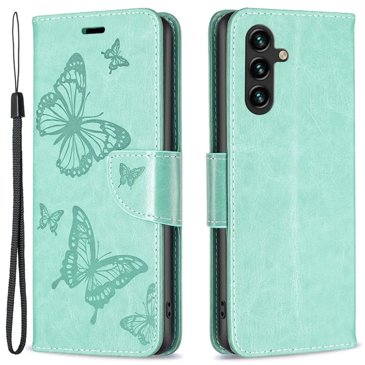 Para Samsung Galaxy A15 4G Case Butterfly Imprinted PU Leather Wallet Cover - Verde