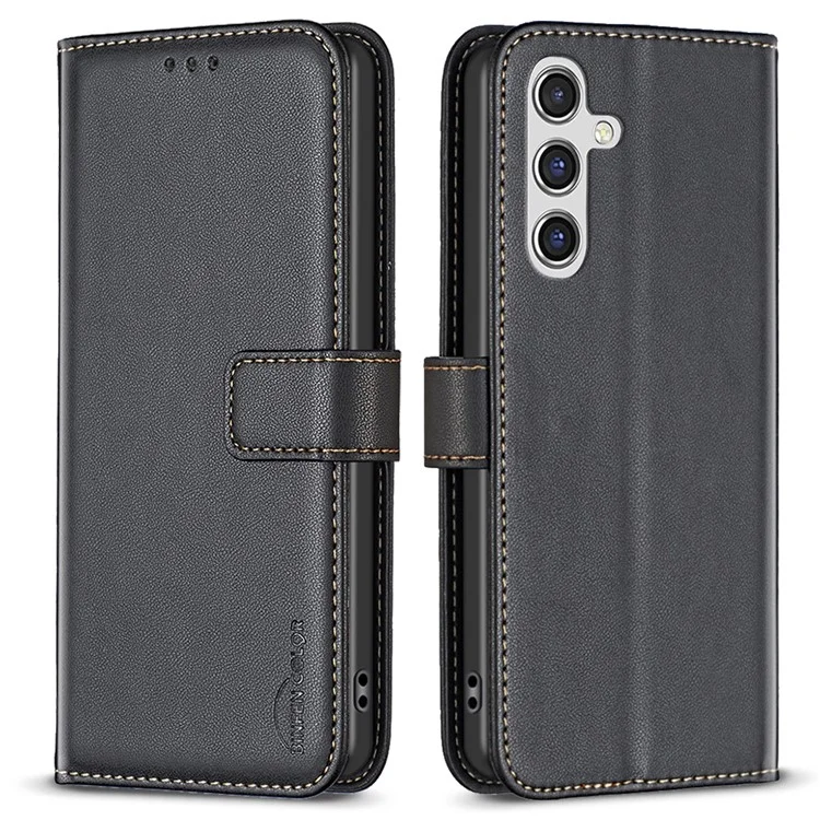 BINFEN COLOR BF17 For Samsung Galaxy A15 4G Case Leather Wallet Phone Cover - Black