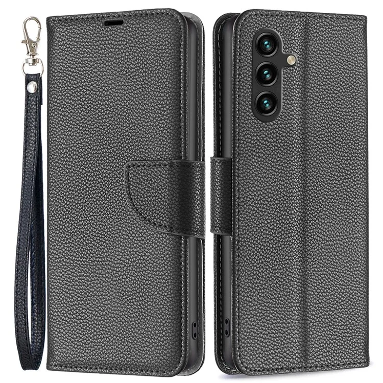 Pour Samsung Galaxy A15 4G Coque Texture Litchi Cuir PU Étui Portefeuille Téléphone Portable - Noir