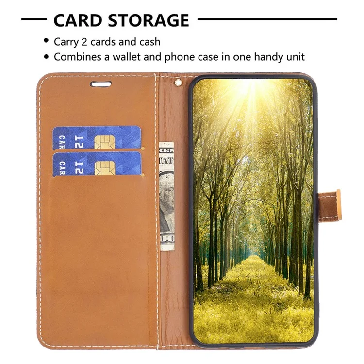 Für Samsung Galaxy A15 4G Hülle Jeans Tuch Spleißen PU-Leder Handyhülle - Schwarz