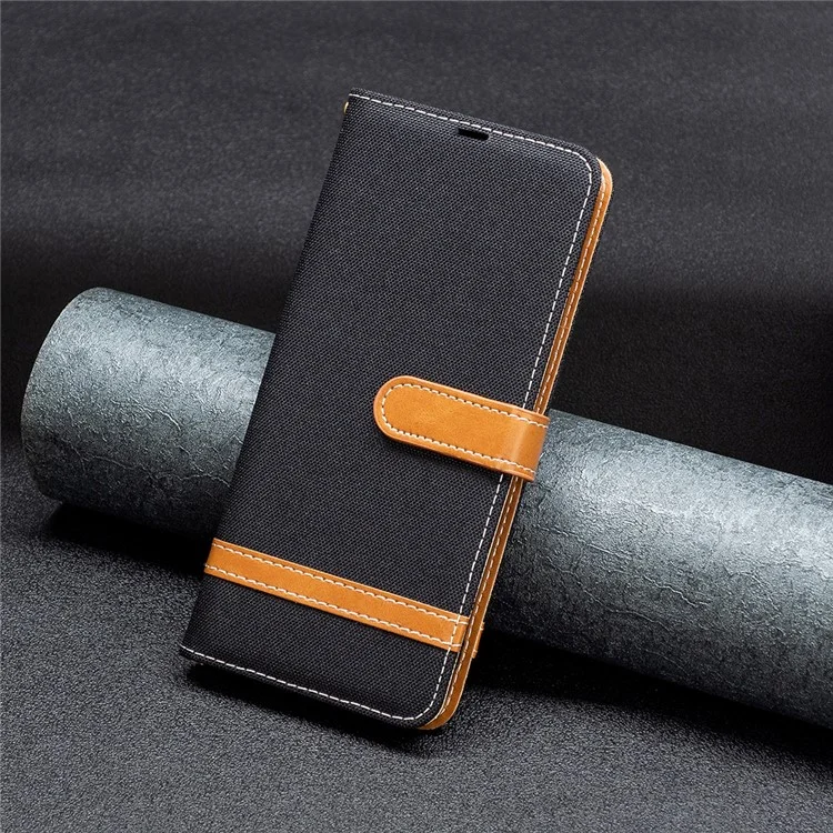Für Samsung Galaxy A15 4G Hülle Jeans Tuch Spleißen PU-Leder Handyhülle - Schwarz