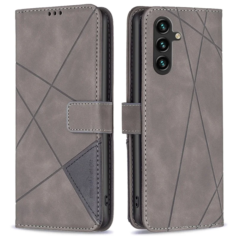 BINFEN COLOR per Samsung Galaxy A15 4G Custodie Portafoglio con Supporto Rivestite in Pelle con Stampa Geometrica - Grigio