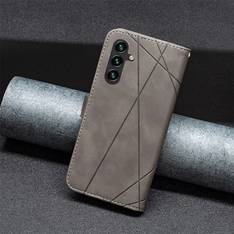 BINFEN COLOR per Samsung Galaxy A15 4G Custodie Portafoglio con Supporto Rivestite in Pelle con Stampa Geometrica - Grigio