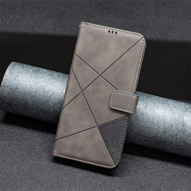 BINFEN COLOR per Samsung Galaxy A15 4G Custodie Portafoglio con Supporto Rivestite in Pelle con Stampa Geometrica - Grigio